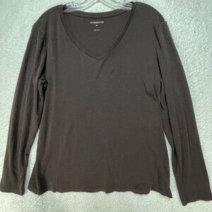 Liz Claiborne Womens Size XL Brown V Neck Long Sleeve Tee Shirt